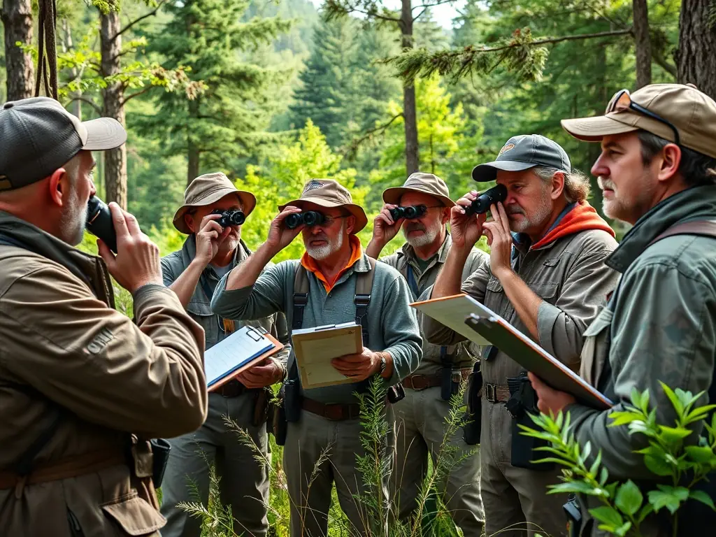 A photo of SOCIETE DE CHASSE DU SUD DE BRIVE members conducting a wildlife survey, collecting data on local animal populations to inform conservation strategies.