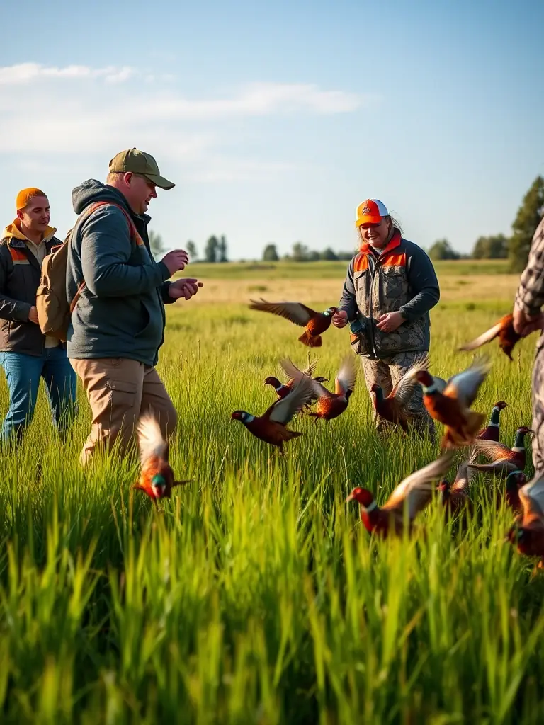 A photograph depicting a group of SOCIETE DE CHASSE DU SUD DE BRIVE members participating in a controlled game restocking activity in a forest setting, showcasing their commitment to wildlife management.