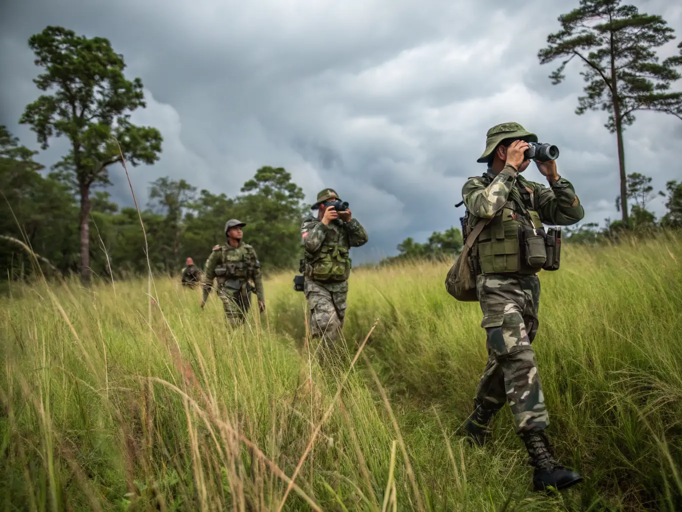 A photograph capturing anti-poaching patrols in action, showcasing dedicated members of SOCIETE DE CHASSE DU SUD DE BRIVE working to protect wildlife from illegal hunting activities.