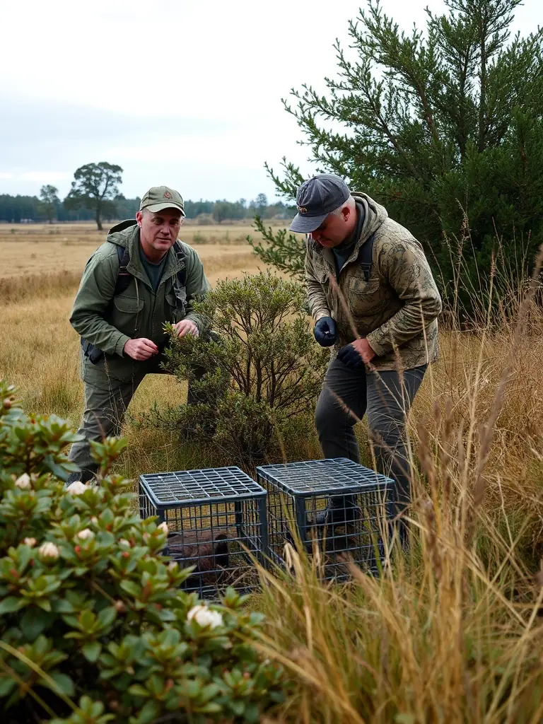 A photo capturing SOCIETE DE CHASSE DU SUD DE BRIVE members collaborating with local farmers to implement strategies for controlling nuisance animals, demonstrating their commitment to agricultural protection.