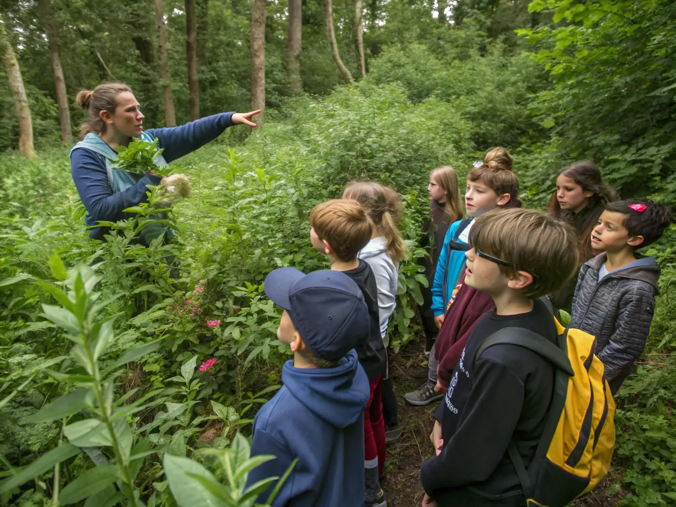 A photograph of children participating in an educational workshop about wildlife conservation, highlighting SOCIETE DE CHASSE DU SUD DE BRIVE's efforts to engage the community.