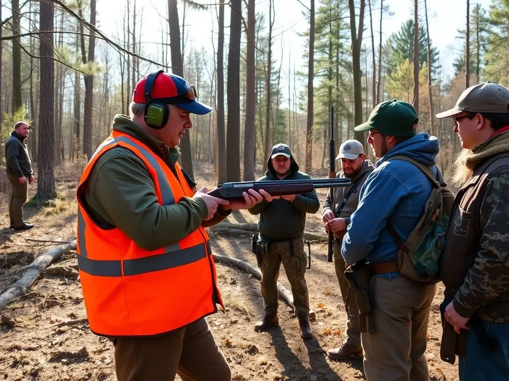 A SOCIETE DE CHASSE DU SUD DE BRIVE volunteer leading a workshop on responsible hunting practices for new hunters in the community.